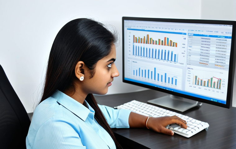 기업가치평가사 실무 경험 - A Young Analyst at Work**
"A young, professional Bengali woman working at a modern office desk, ful...