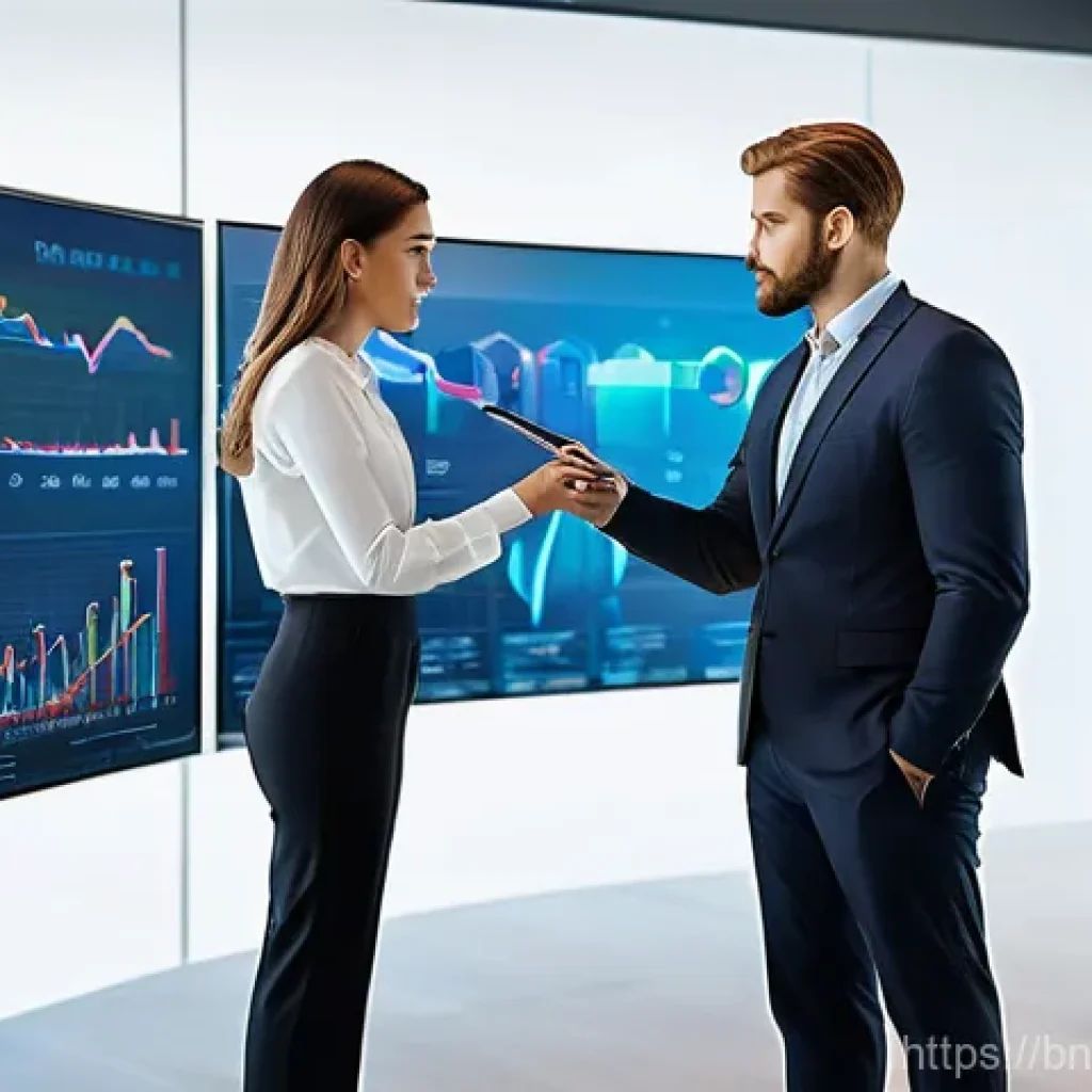 기업가치평가사 기업 운영 전략 - **Prompt 1: Digital Business Insight**
"A diverse male and female business expert, professionall...